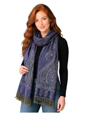 Pashmina Purple Paisley Rainbow Stud Pashmina Silk Blend Wrap Scarf Shawl